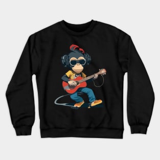 Monkey Play Guitar WIth Sunglasses Crewneck Sweatshirt